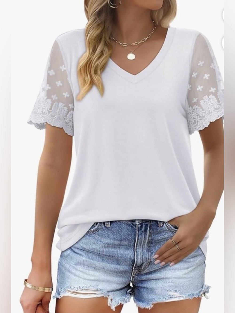White V-Neck Lace Sleeve Top
SIZE 3X    *NWT*